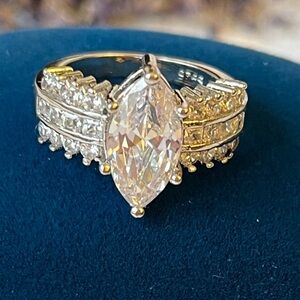 Elegant Sterling Silver Statement Ring Pave CZ Stones Size 6